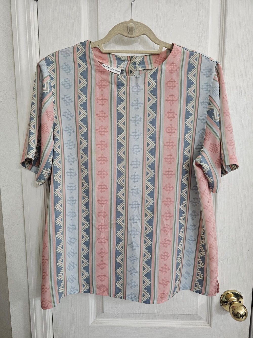 Alfred Dunner Pastel Stripe Short-Sleeve Shirt - Pink, Light Blue & Cream
